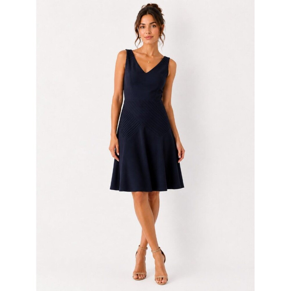 Ann Taylor NWT Size 10 Petite Navy Fit & Flare Sleeveless Pleated Dress